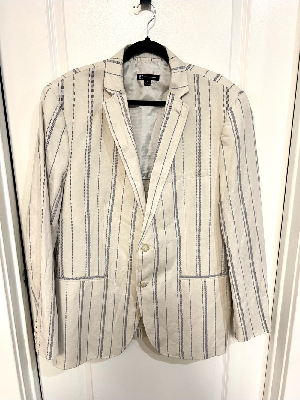 INC International Concepts Cream Blazer with Blue Stripes